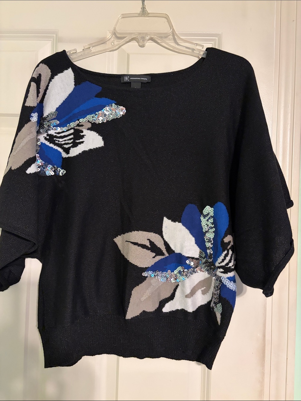 INC International Concepts Black Floral Sequin Pullover